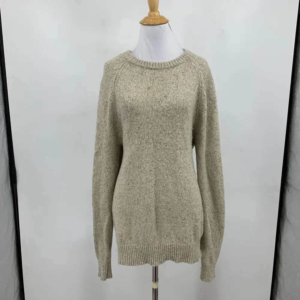 J Crew Sweater Men M Medium Beige Wool Blend Eco Donegal Raglan Pullover Knit